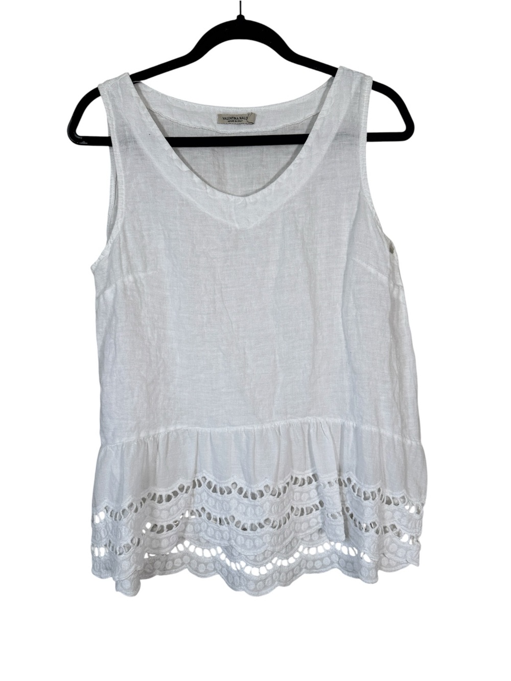 Valentina Naldi White Linen Crochet Blouse Womens M Staple Minimalist Beachy